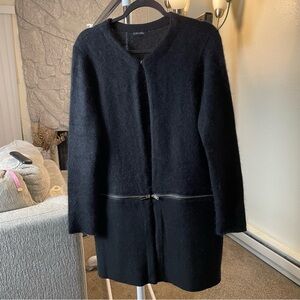 IKKS Women Black Cardigan Jacket Angora botton Zipper